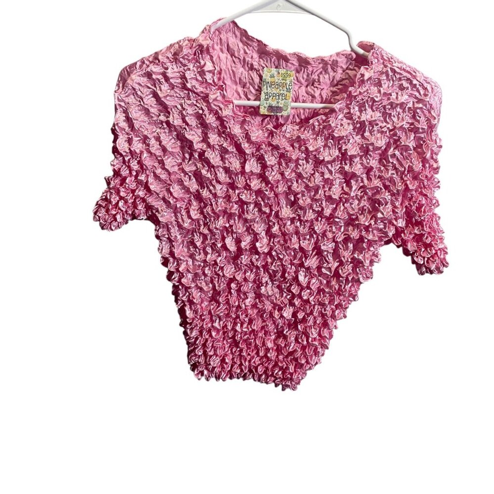 Y2K Pineapple Apparel One‎ Size Pink Crinkle Top Short Sleeve Stretchy